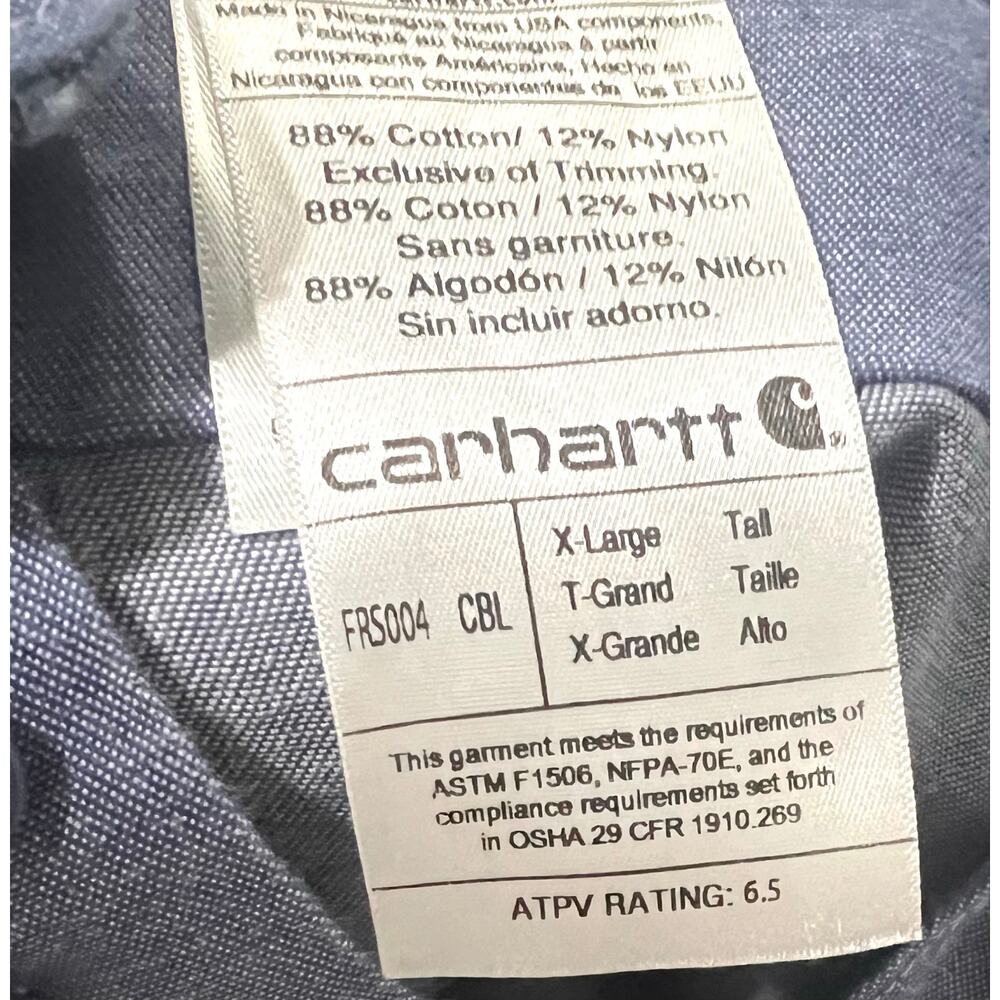 Carhartt Sportswear FR Mens FRS004-CBL Flame Resistant Chambray Blue XLT - Picture 7 of 7